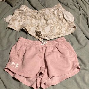 Under Armour Pink Women's Short and gymshark white cheetah sweat shorts